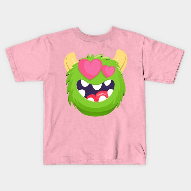 Green hairy valentine monster with heart eye Kids T-Shirt by chrstdnl